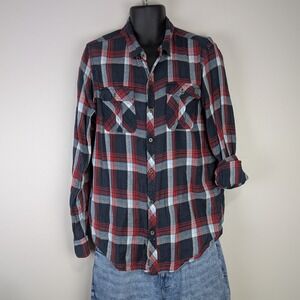 Triple Five Soul Mens XL Red/Blue Plaid Flannel Streetwear Shirt Vintage 90s